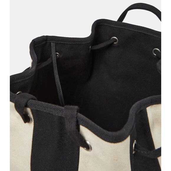 SAINT LAURENT Rive Gauche Sling Backpack Black White Striped Canvas Drawstring - Picture 2 of 16